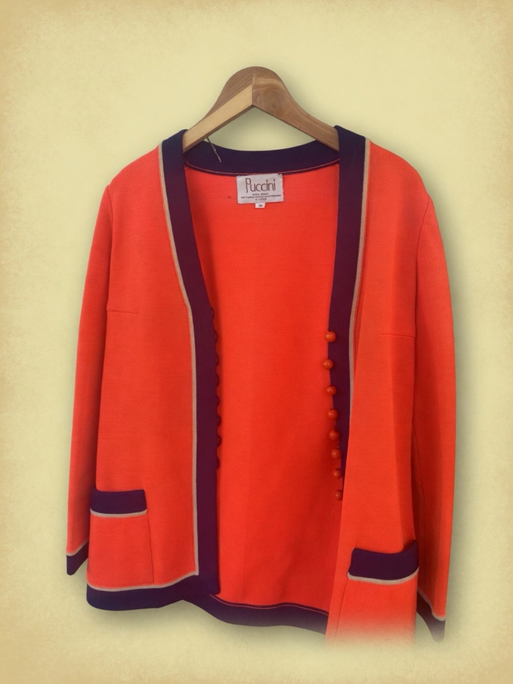 Vintage Puccini Women's Orange Knit Button Cardigan